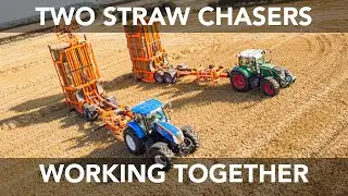 Two Big Bale Transtackers Chasing Bales Together