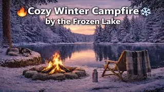 Cozy Winter Campfire by the Frozen Lake  | Relaxing Nature Sounds for Sleep & Study 3 Hours