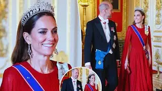 Kate Middleton Dazzles in Red & Diana's Tiara at French State Banquet