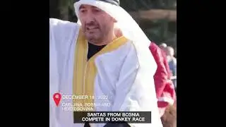 Santas from Bosnia compete in donkey race #shorts