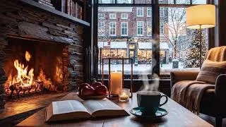 Winter Night Caf&eacute; Sounds ☕ Soft Jazz & Fireplace for Calm Productivity