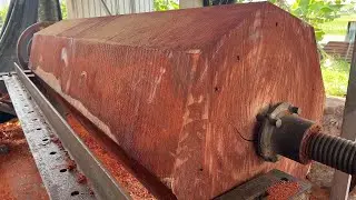 Red Wood Turning Skills | Working Giant Wood Lathe! Woodworking Large Extremely Dangerous