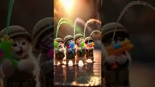 The Water Gun War Begins #pawchaos #funnycats #catshorts #kittenarmy #animalshorts #fyp #shorts