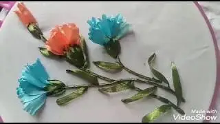 105-Hand ribbon embroidery :How to embroidery carnation flowers