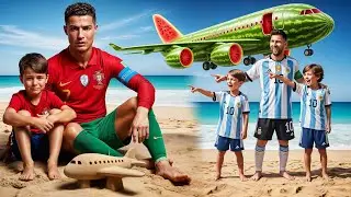 Ronaldo & Son Flying Watermelon Plane ✈️ | Messi Running Behind 😱