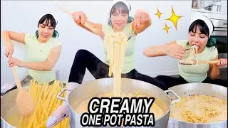 GIANT ONE POT CREAMY cArBonAra PASTA 먹방 MUKBANG 통베이컨 크림파스타 먹방 _ 통 베이컨에 달걀 노른자 파워 팡