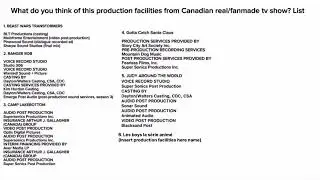 List of production facilities Canadian real/fanamde tv show (2)? (Please write comments)