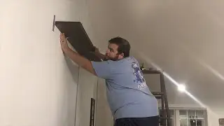 MORE DIY: Our homemade floating shelves created from closet doors are starting to go up on the wall!