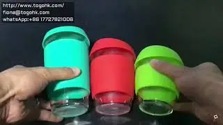 Reusable Glass Coffee Tea Cup  - Silicone Lid Travel Mug