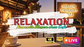 ☕🌺 4K LIVE Romantic Blossom Jazz Cafe | Riverside Piano Ambience for Focus & Relaxation