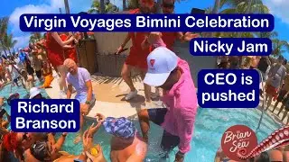 Virgin Voyages Celebration Voyage with Nicky Jam and Richard Branson at Bimini Beach Club