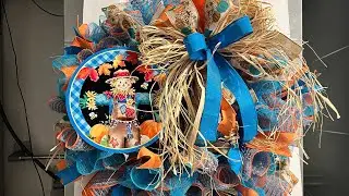 Orange and Turquoise Fall ruffle deco mesh wreath| Hard Working Mom |How to| Wreath Kit