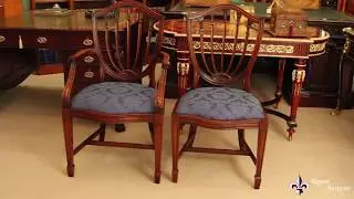 Bespoke Set 12 English Hepplewhite Revival Dining Chairs