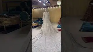 Ittefaq Boutique | Pearl White Handmade Maxi With Long Tail | Luxury Reception Wear