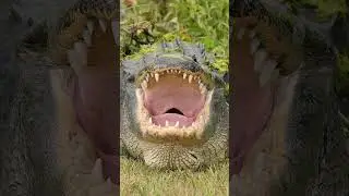Alligator wide open mouth thermoregulation. And some crawling critters in his mouth 😆
