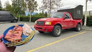 Rainy Stealth Truck Camping In Alaska & Cooking Bacon Wrapped Chicken!