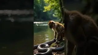 Terrifying Showdown! Monkeys Surrounded by a Giant Snake Near the River!