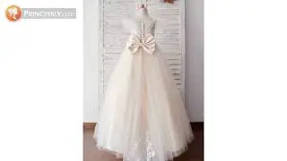 Beach Ivory Lace Champagne Tulle Flower Girl Dresses with bow | Princessly Dresses
