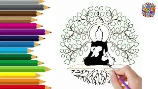 How to Draw Lord Buddha under Bodhi Tree 🌳🙏 | Easy Buddha Drawing for Kids | Step by Step#kids
