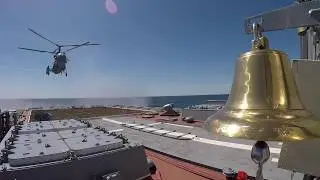 Russian Navy Ka-27 landing on Steregushchiy-class corvette &laquo;Гремящий&raquo;