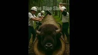 Rescue Buffalo From Giant Log #animals #funnyvideos #buffalo #shorts #shortsfeed #shortsvideo