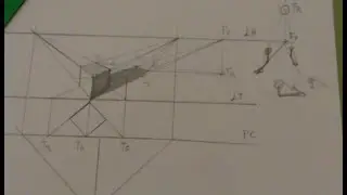 Sombra del cubo en perspectiva cónica,  sol detrás del observador