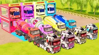 Garage with Colors - ALL MIXER TRUCK WITH DOUBLE FLATBED TRAILER TRUCK, KAMAZ, IVECO, CAT, MACK FS22