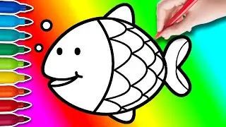 Drawing Funny Funky Fish - Coloring for Kids -  Learn How To Draw