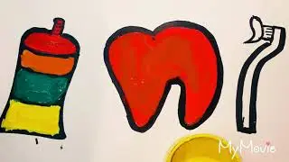Drawing toothpaste ,toothbrush and teeth Easy step by step coloring
