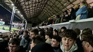 Newport fans and players celebrate home win v Crewe