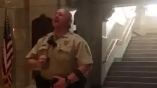 Officer sings impressive rendition of national anthem in empty courthouse