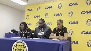 Watch the NC A&T women's basketball team discuss a bounce back win over Hampton