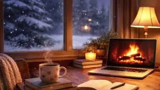 Cozy Winter Desk ❄️ Fireplace, Snowfall & Coffee ☕ | 2 Hours of Calm