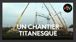 Déconstruction du dernier pylône de la ligne haute tension à Beaulieu La Pallice