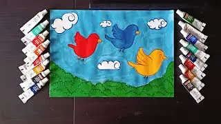 How to draw Birds🐦Drawing with Watercolors✏️Colours🤩(Part 2)/Coloring Techniques for Beginners🤩