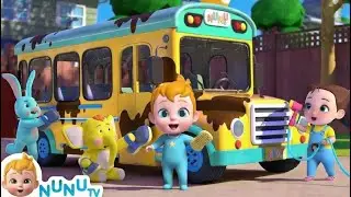 Wheels on the Bus Wash | Baby Cleans the Dirty Bus | Nursery Rhymes & Kids Songs | NuNu TV