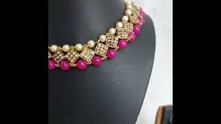 Traditional Stone Necklace Set in Mehendi Finish and Rani Pink Color JIA1498