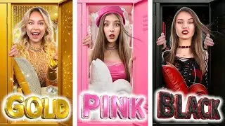 Gold vs Pink vs Black Girl! We Built Secret Room in One Color