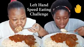 AFRICAN FOOD MUKBANG / LEFT HAND EATING CHALLENGE / RICE AND STEW 🍲