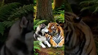 Husky dog with Hunting Leopard #dreamscreenai #dog