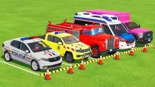 TRANSPORTING CARS, AMBULANCE, POLICE CARS, FIRE TRUCK, MONSTER TRUCK OF COLORS! WITH TRUCKS! - FS 22
