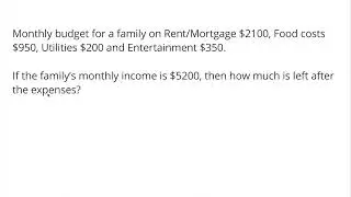 Word Problem with monthly income and expenses