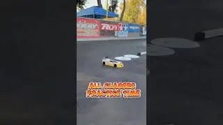 All cars out for practice at SCOR Raceway in Anaheim, California. RC car racing.