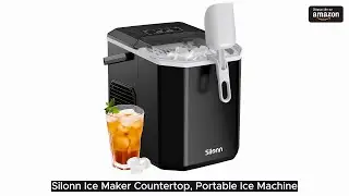 Silonn Ice Maker Countertop, Portable Ice Machine with Carry Handle, Self-Cleaning Ice Makers