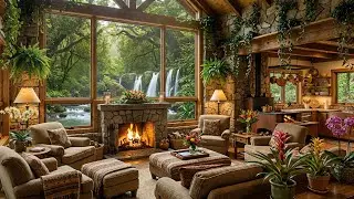 Tranquil Forest Retreat with Fireplace and Waterfall View