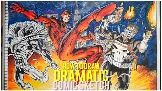 How To Draw Dramatic Comic Scene Of Moonknight, Daredevil And Punisher   Recreation #Ep 4
