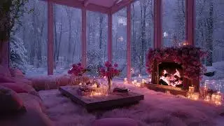 Relaxing Winter Ambience with Snow Wind Blowing Outside and Crackling Fireplace Inside a Cozy Room