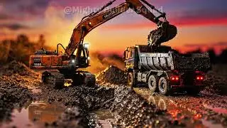 ASMR Mud MANIA: DEEP Trench Digging with HUGE RC Hydraulic Excavator & Dump Truck 🏗️🚜