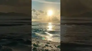 Beautiful sunrise with calm waves. Tropical island beach ambience.
