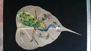 how to draw a peacock on peepal leaf mesh/art on peepal leaf
